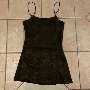 Black mini dress with slit